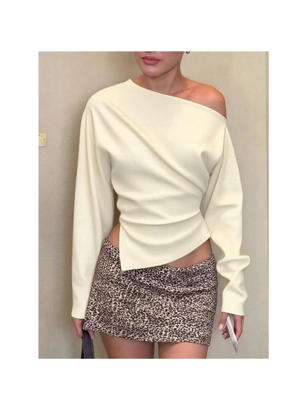 Asymmetrical Off-Shoulder Long Sleeve T-Shirt